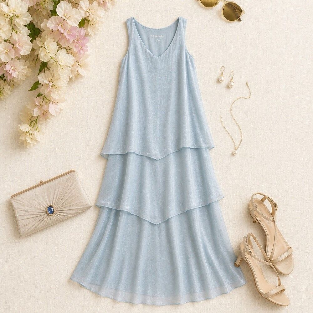 Soft Surroundings Dress Womens Petite Small Blue Electra Cold Shoulder Pocket